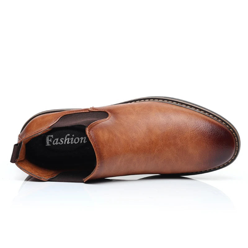 Men's PU Leather Chelsea Boots - Retro Pointed Toe Slip-On Waterproof Ankle Boots