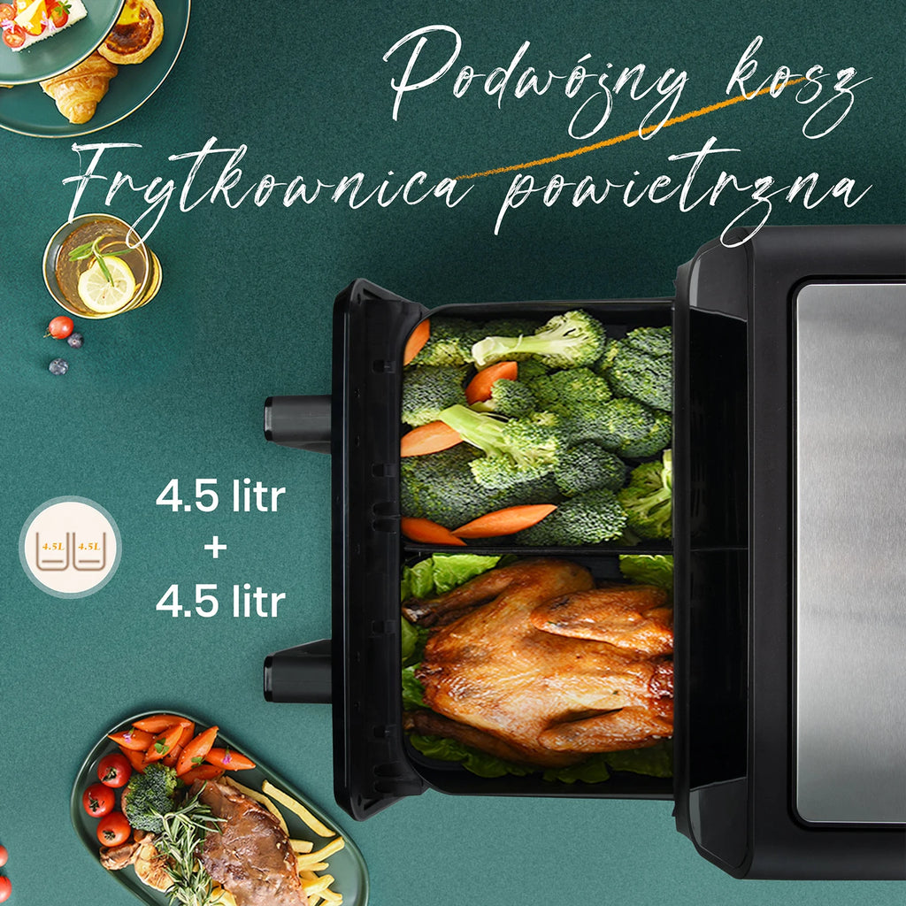 Sinaopus Air Fryer 9L XXL Dual Chamber - 2200W, LED Touch