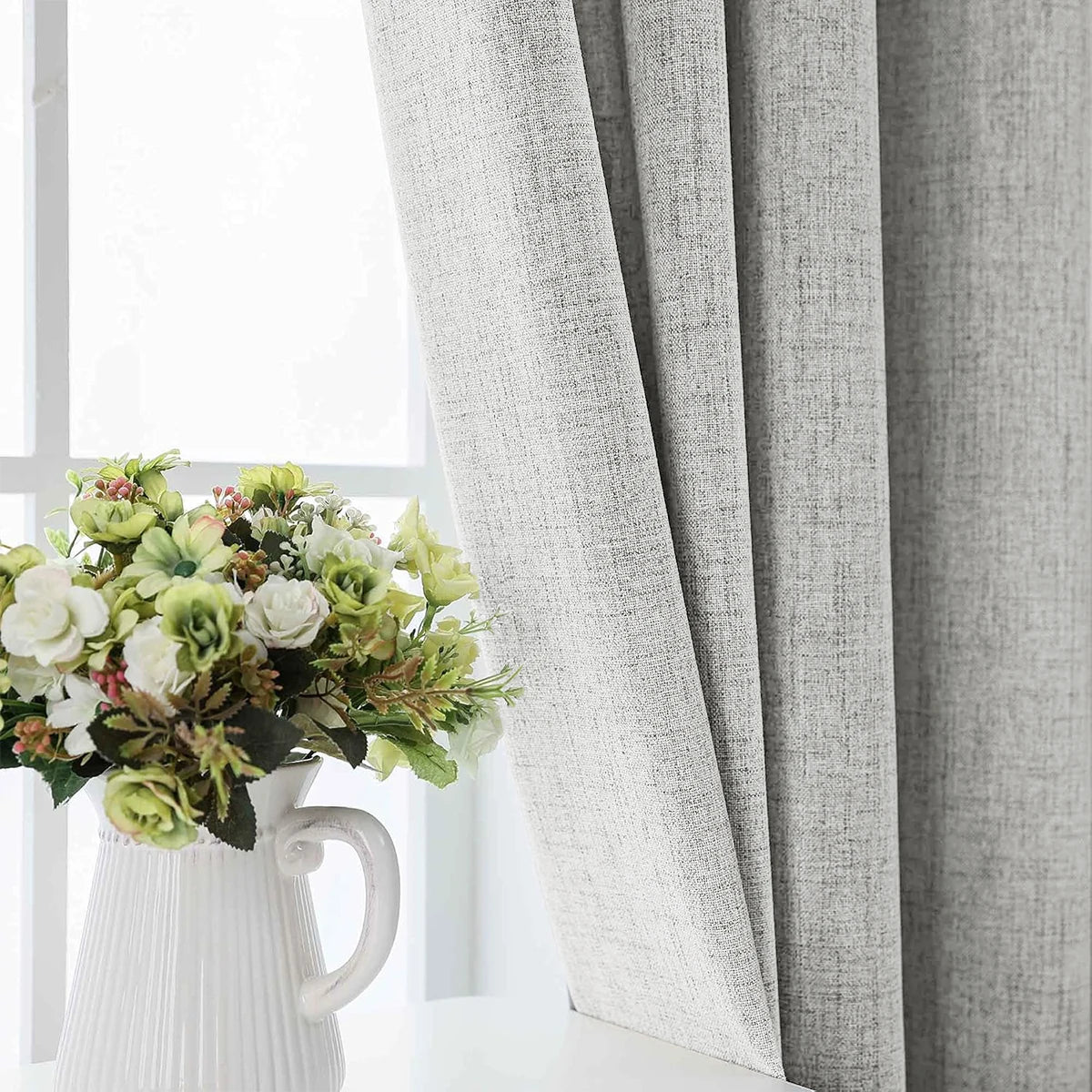 PLAIN BLACKOUT CURTAINS SET OF 2 - Linen Look, 3 Colors - Dark Rooms