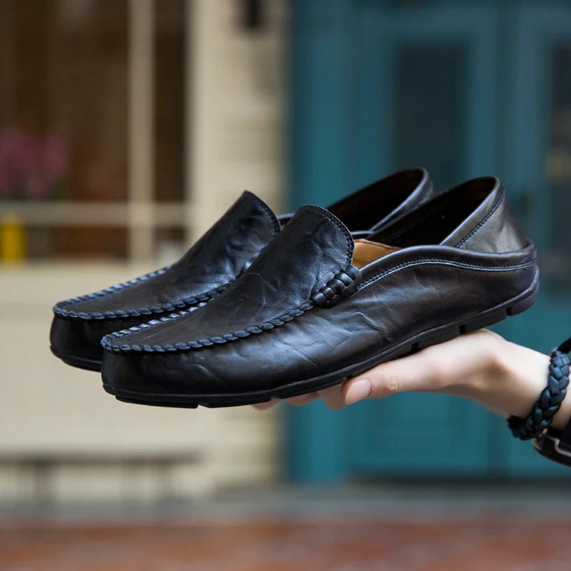 DOCK LUXE - Men's Genuine Leather Slip-On Loafers - Casual Boat Shoes, Sizes 37-47