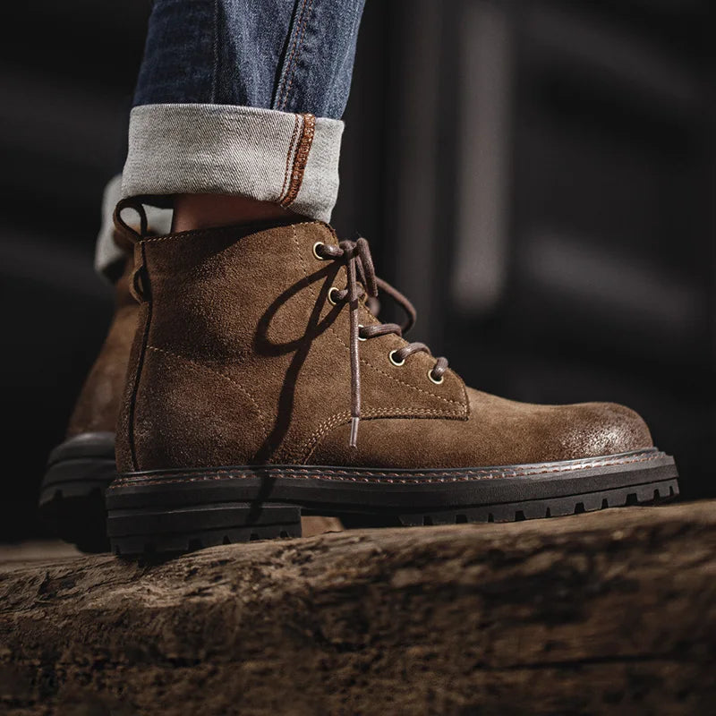 MADEN DESERT - Vintage Split Suede Ankle Boots Men - Double Welt, Rugged Sole, Lace-Up