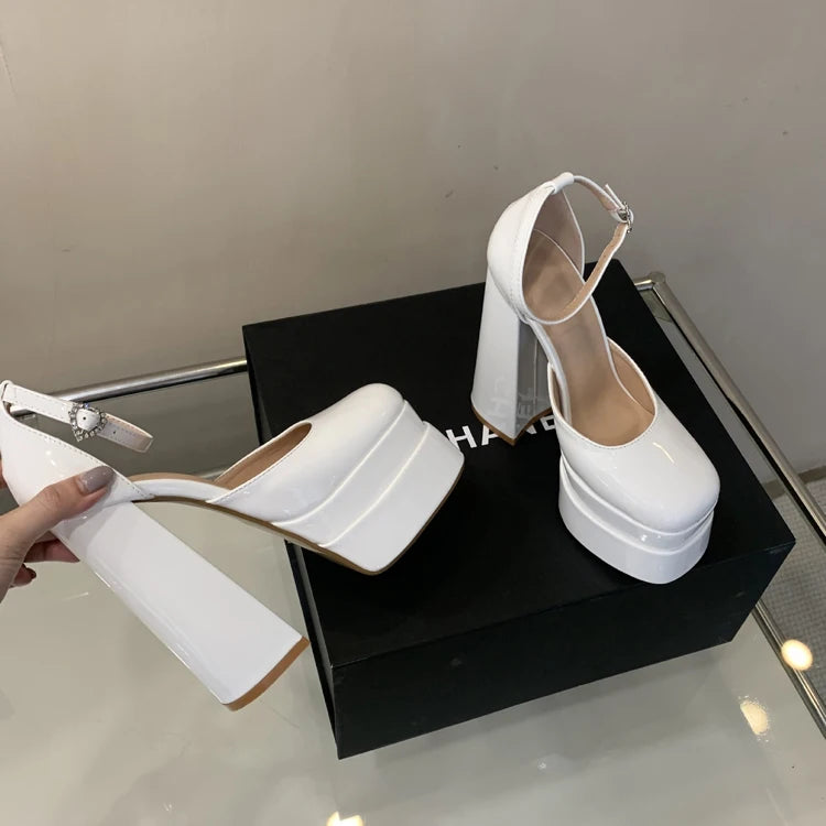 15cm Super High Heels Satin Wedding Shoes Sexy Women's Nightclub Pumps Double Platform Party Sandals Plus Size 35-42
