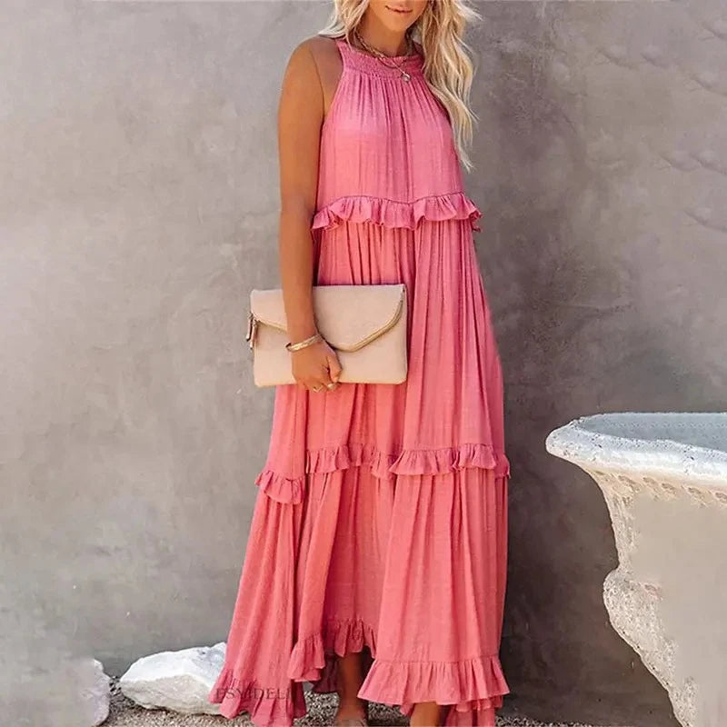 Women Casual Ruffles Long Dress 2026 Summer Elegant Sleeveless Sundress Elegant Harajuku Maxi Dress Beach Party Evening Vestido