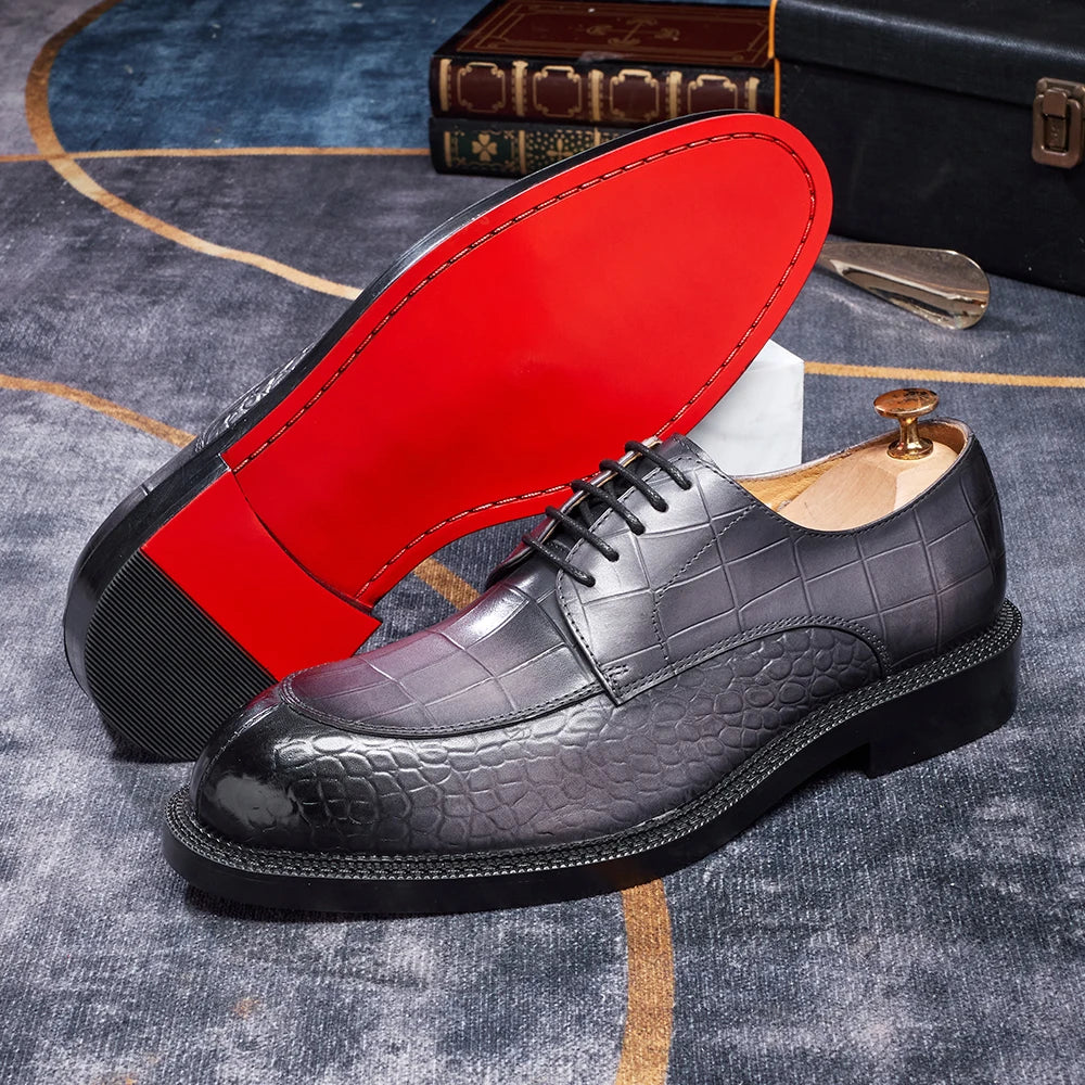 CROCODILE OXFORD DRESS SHOES - Men's Genuine Cowhide Height-Increasing Lace-Up - Elegant Wedding & Office