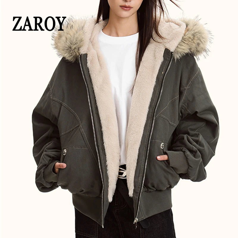 ZAROY - Fur Collar Hooded Parka - Y2K Streetwear, Unisex, Winter