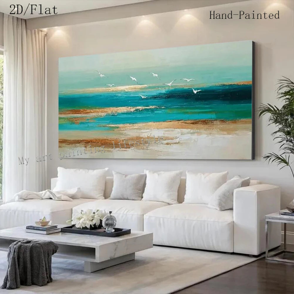 ABSTRACT SEA VIEW OIL PAINTING - Hand-Painted - Unframed Canvas