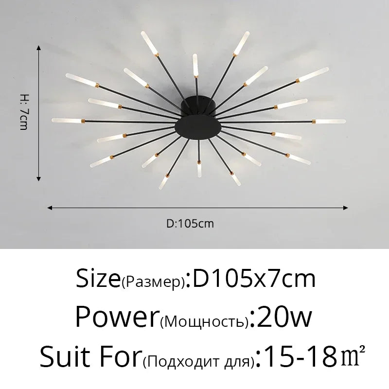 Modern LED Ceiling Chandelier – Black/Gold, 12–42 Heads, Dimmable