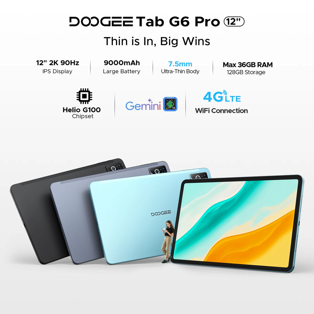 DOOGEE Tab G6 Pro 12" 2K - Android 16 Gemini AI, 8GB+128GB, 4G LTE