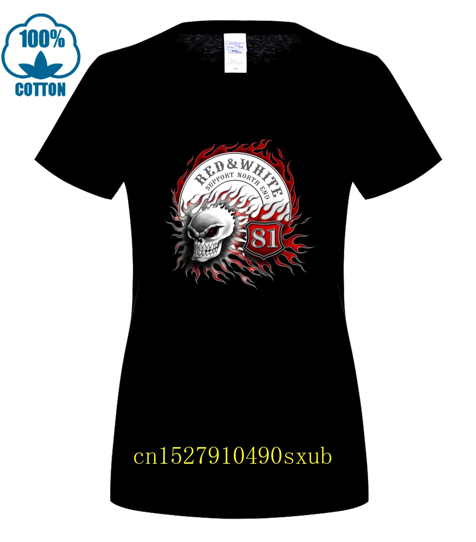 Flaming Skull 81 Biker T-Shirt Red White Support Vintage