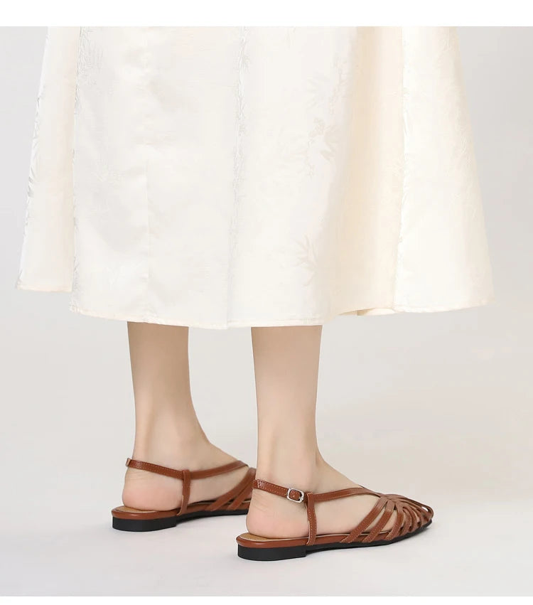 ZAROY Narrow Band Women Flat Sandals Large Size Designer Brand Banquet Wedding Shoes Summer Hollow Beach Gladiator Sandals
