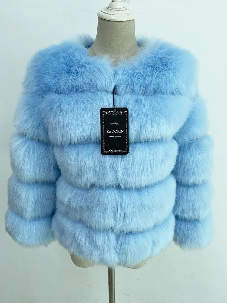 Women's Faux-Fur Jacket - Three-Quarter Sleeves - Plush Poise