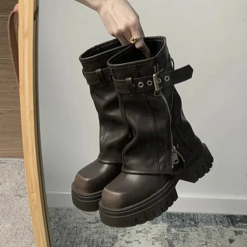 Plush-Lined Platform Mid-Calf Boots – Square Heel