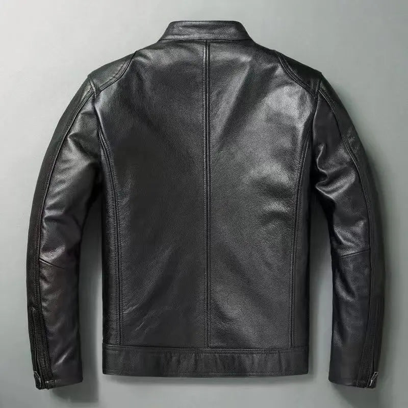 IRON ROAD - Men's Faux Leather Motorcycle Jacket - Retro Stand Collar Slim Windproof Coat
