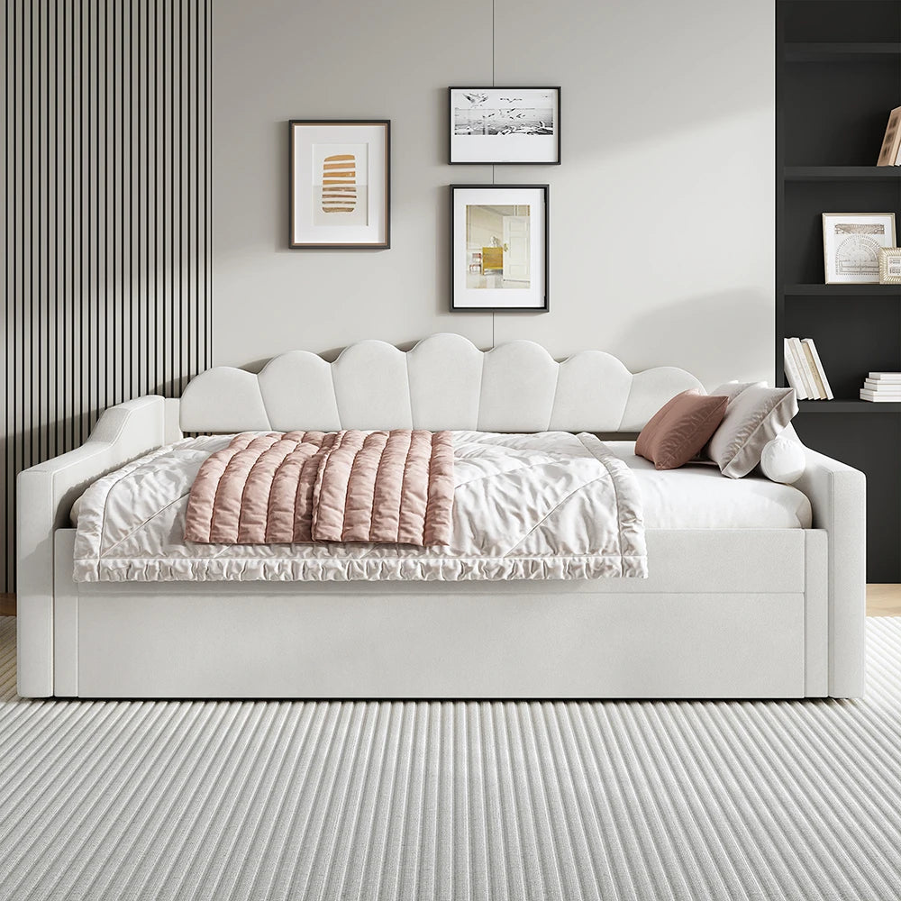 DAYBREAK - Linen Daybed with Pull-Out Bed - LED, 140x200cm, Ships from Germany
