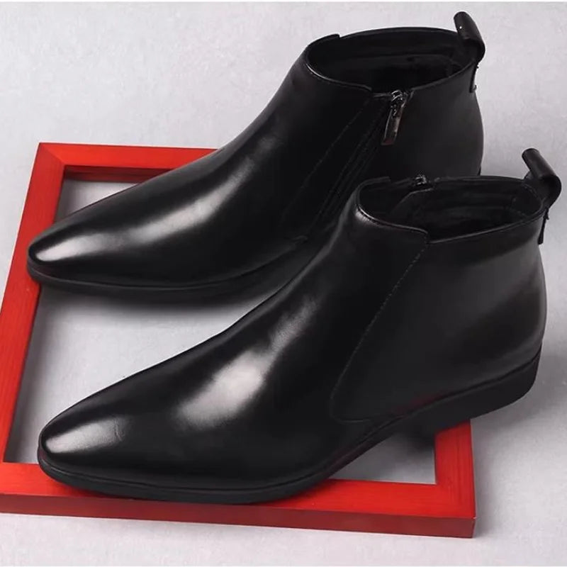 ITALIAN CRAFT - Men's Genuine Leather Chelsea Boots - Pointed Toe, Handmade, Winter