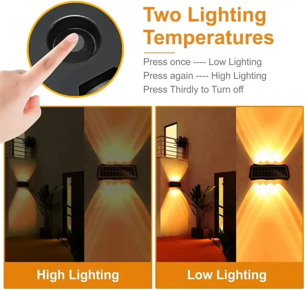 SOLAR WALL LIGHT - Up & Down Glow, RGB or Warm - Weatherproof Decor