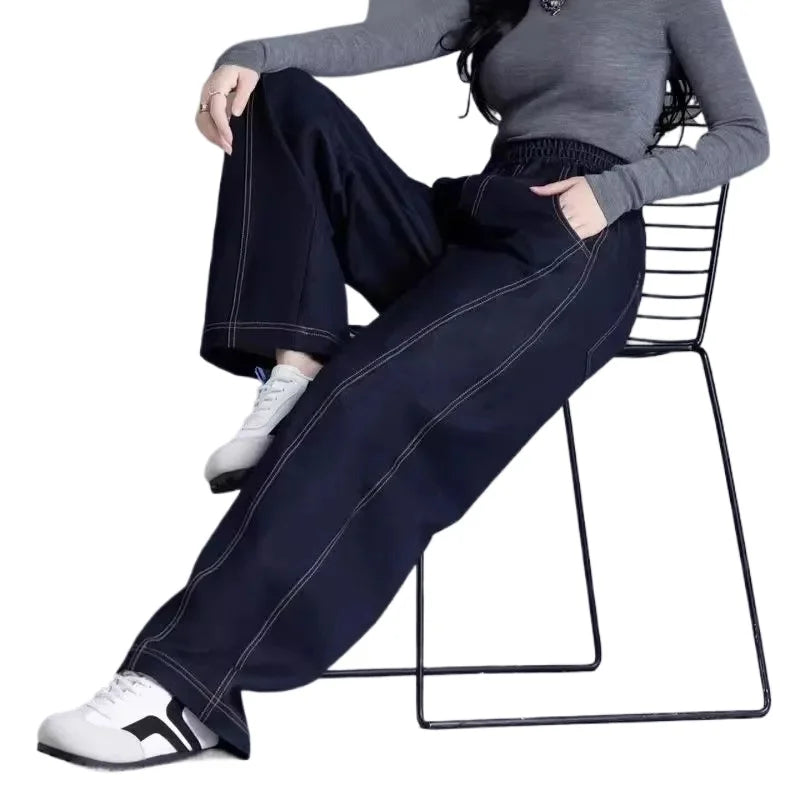 High Waist Wide Leg Jeans - Elastic Waist Loose Fit