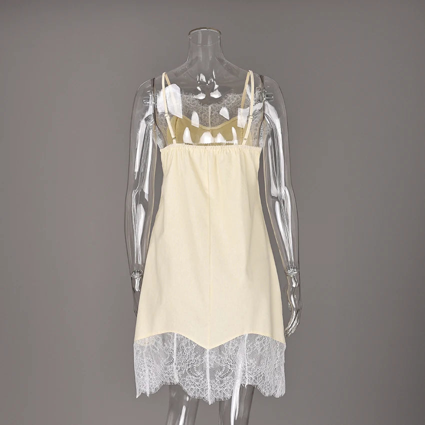 Linad Sexy Lace Spaghetti Strap Short Dress Summer Street Chic Cotton Straight Dresses Women Casual Sleeveless Dress Female 2025