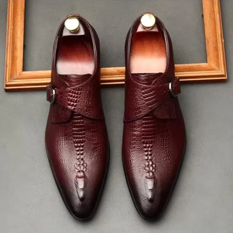 CROC MONK - Crocodile Pattern Pointed Toe Loafers - Monk Strap, Dress Leather