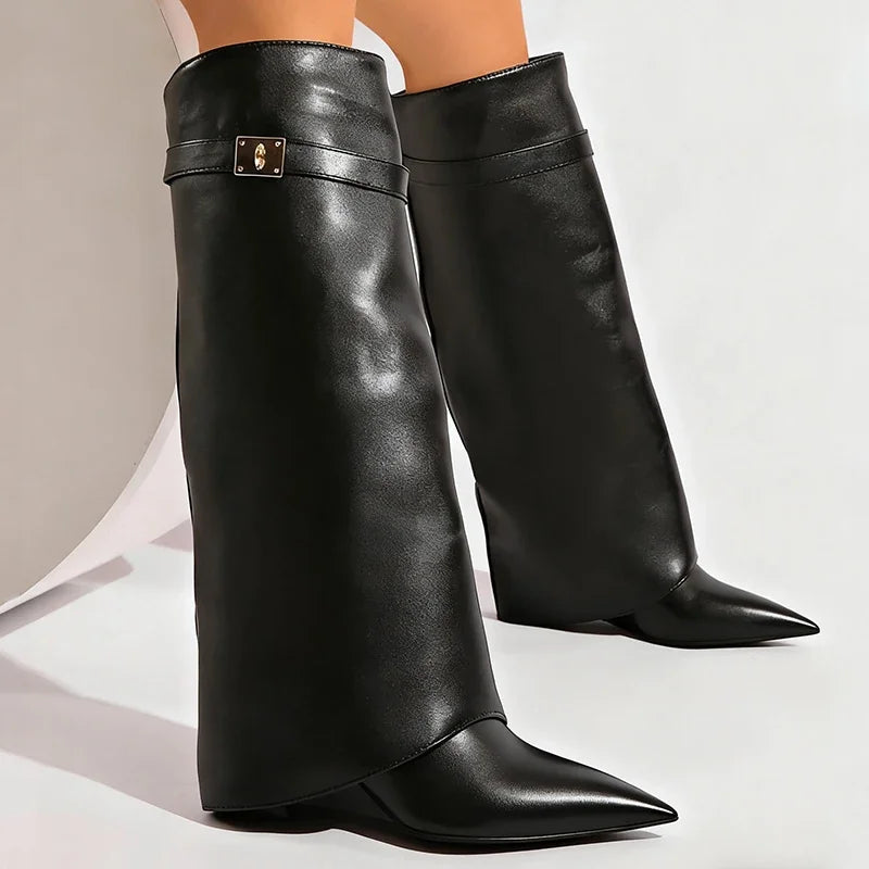 Metal Decor Wedge Knee-High Boots – Street Punk