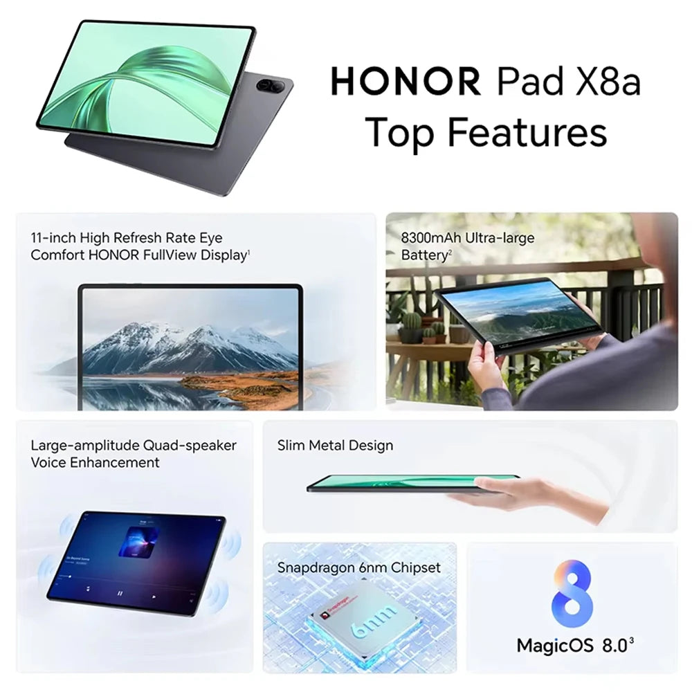 HONOR Pad X8a EU 11" - Eye Comfort, 8300mAh, Quad-Speaker