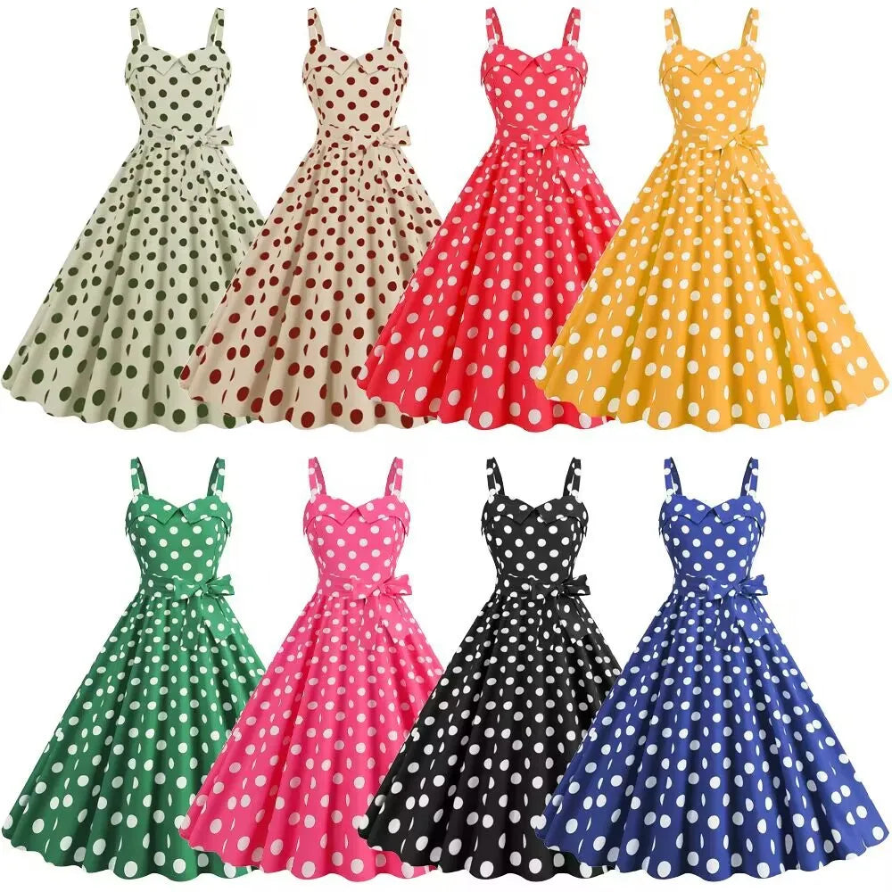 Vintage Classical Polo Dot Printed Dress Women's Sexy Sling Strap Wrap Chest Dress Valentine's Day Streetwear Spring Summer