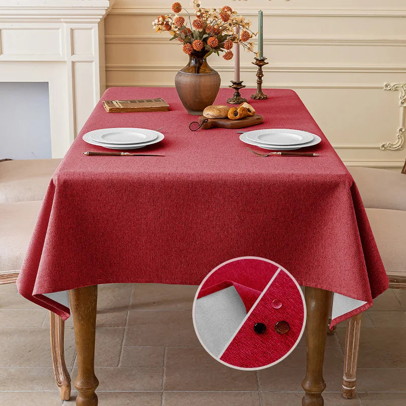 SOLID LINEN-LOOK WATERPROOF TABLECLOTH - Oil & Dust Resistant Rectangle Cover - Every Meal, No Stress