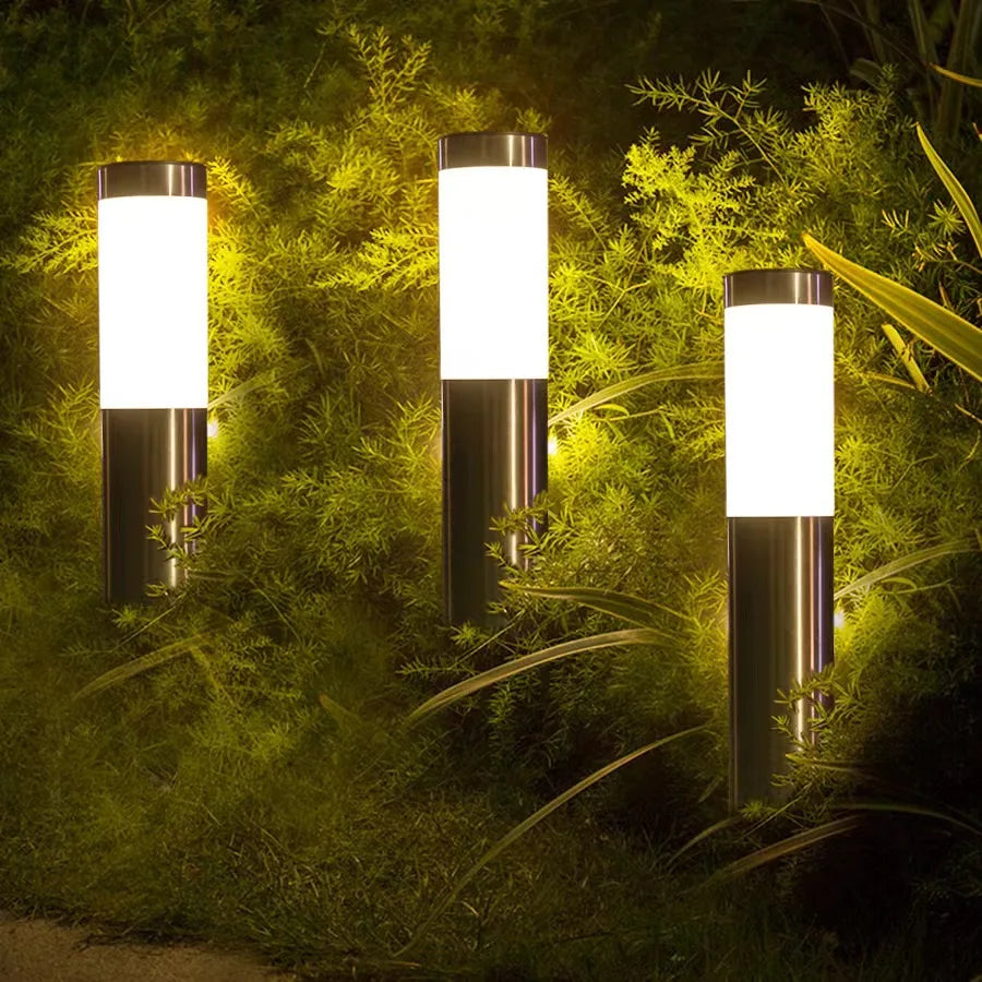 SOLAR PATHWAY LIGHTS - Stainless Steel, Auto On/Off - Daylight Garden Glow