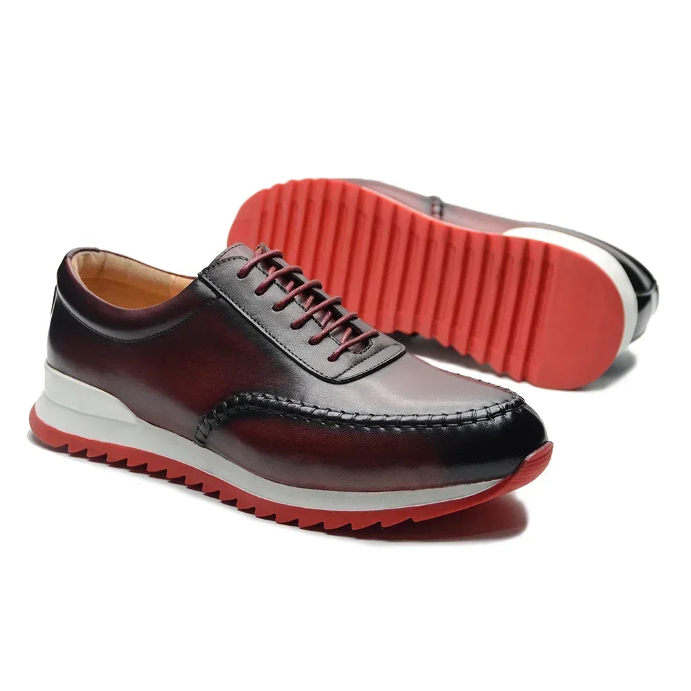 ARTISAN OX - Men's Hand-Painted Genuine Leather Oxford Sneakers - Business Casual Shoes in Black & Burgundy