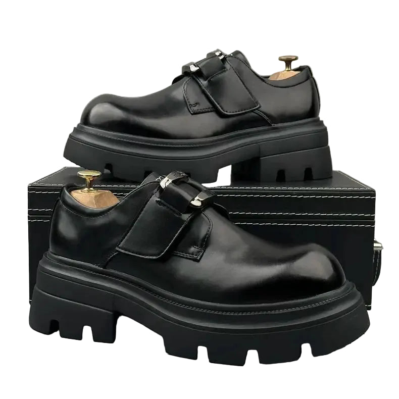 COMMUTE KING - Men's Platform Height-Increase Derby Shoes - Waterproof Pigskin Leather Round Toe Business Shoes