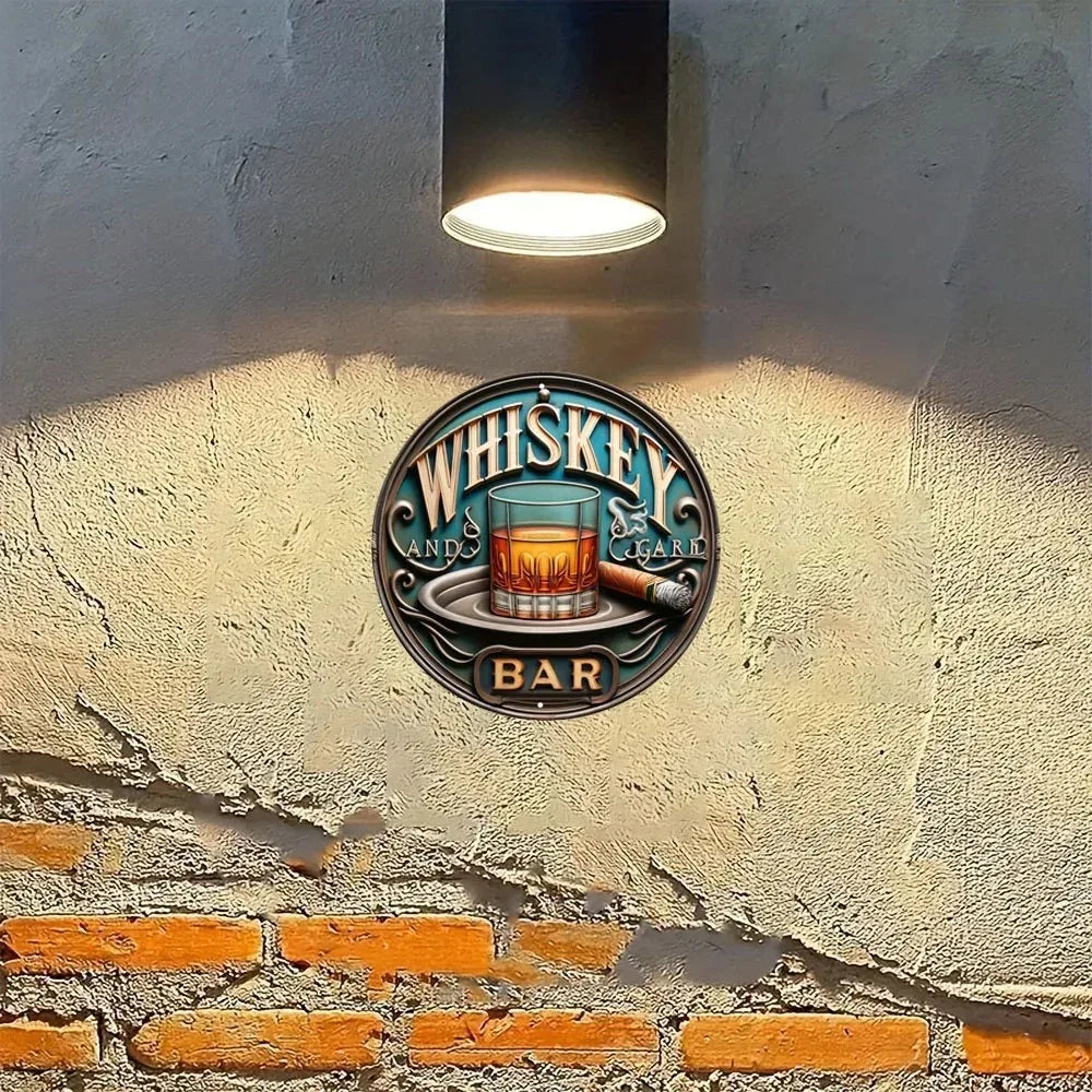 Whiskey & Cigar Metal Sign - Vintage Tin - Gentleman's Bar