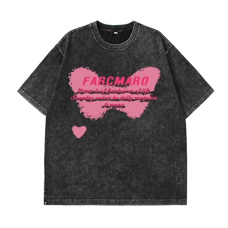 Women Leopard Letter Printed Washed T-shirt Cotton Oversized Womans Tops Fashion O-Neck Short Sleeve Tees Y2k Female Clothes