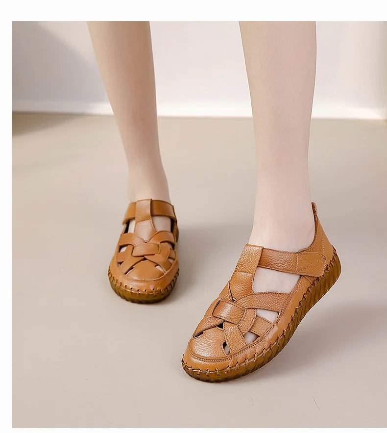 New patches gladiator sandals women's handmade bohemian shoes big size 43 woman real leather sandal ladies patchwork strap flats