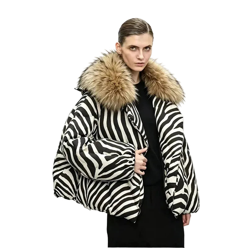 Leopard Fur Collar Down Jacket – Quilted Parka