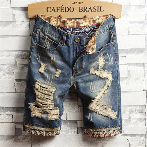 2026 New Men's Vintage Ripped Jeans Short, Streetwear Hole Slim Denim Shorts Male Brand Clothes Size 28-30 31 32 33 34 36 38