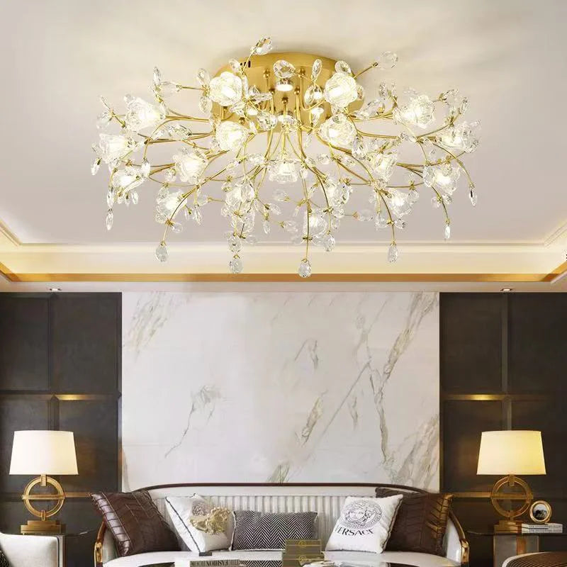 European K9 Crystal Ceiling Light – Gold, D55–90cm + Wall Lamp
