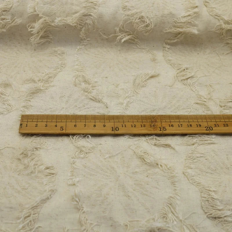 Off White Fringe Cutout Flower Jacquard Linen Cotton Fabric Dress Coat Tablecloth Handmade DIY Home Sewing Designer Fashion
