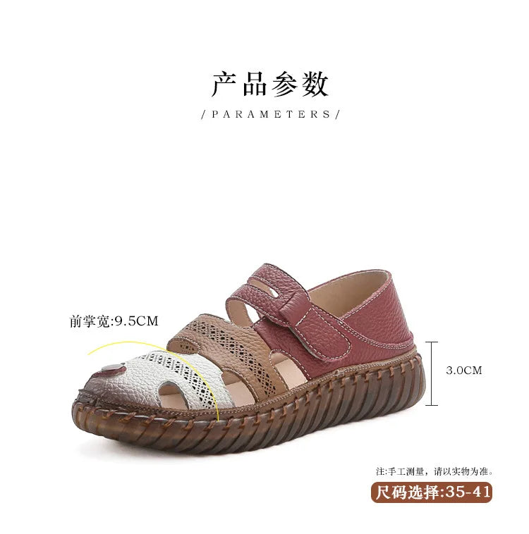 New patches gladiator sandals women's handmade bohemian shoes big size 43 woman real leather sandal ladies patchwork strap flats