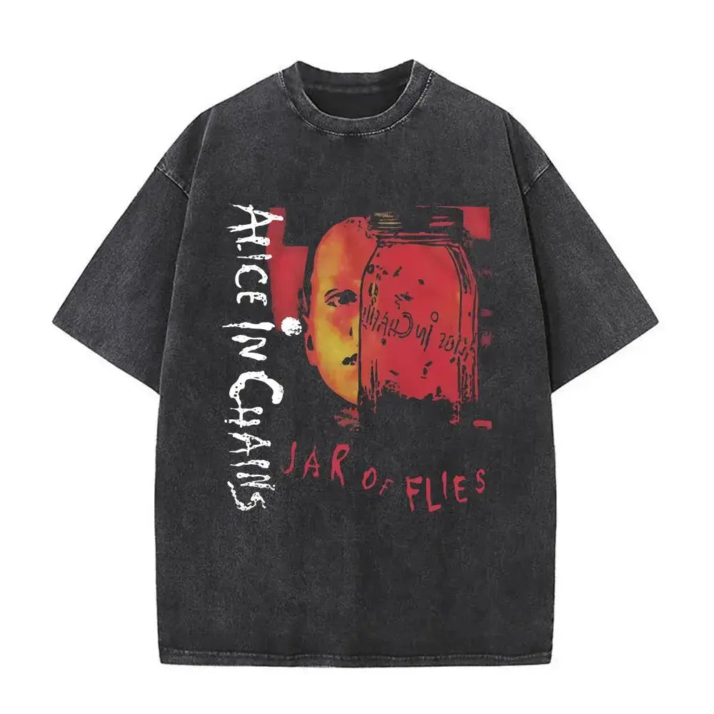 New in Top & Tees Men's T-Shirt Camisetas Rock Band Alice in Chains Dirt Washed Vintage Short Sleeved Round Neck Y2k T-shirt
