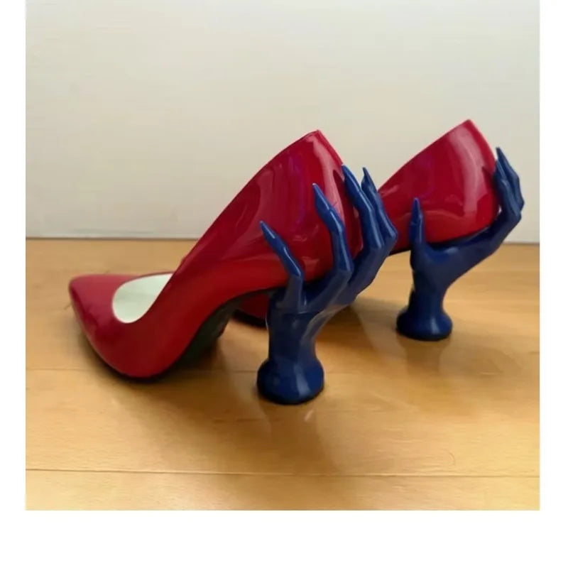 Patent Leather Pumps – Pointed Toe Sculptural Heel Slip-On