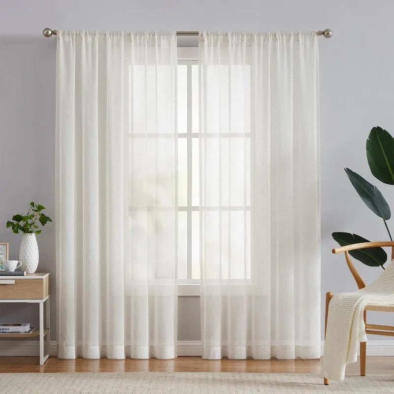 LINEN TEXTURED SHEER CURTAINS - 200gsm, 5 Headings, 25 Sizes - Calm Rooms