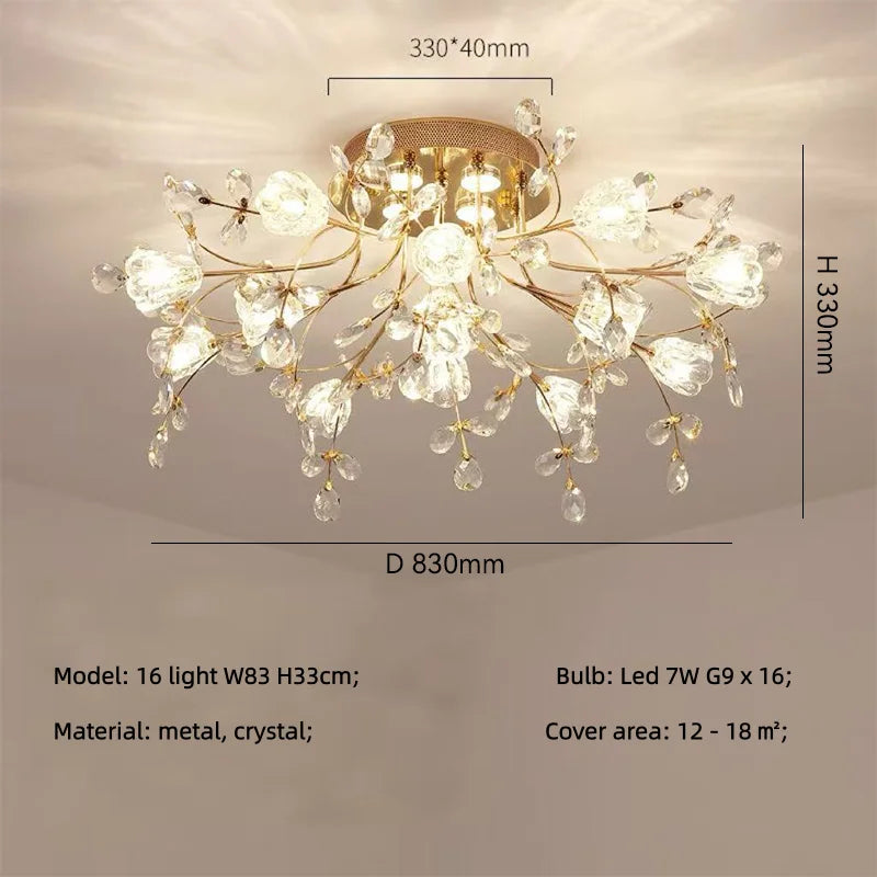 European K9 Crystal Ceiling Light – Gold, D55–90cm + Wall Lamp