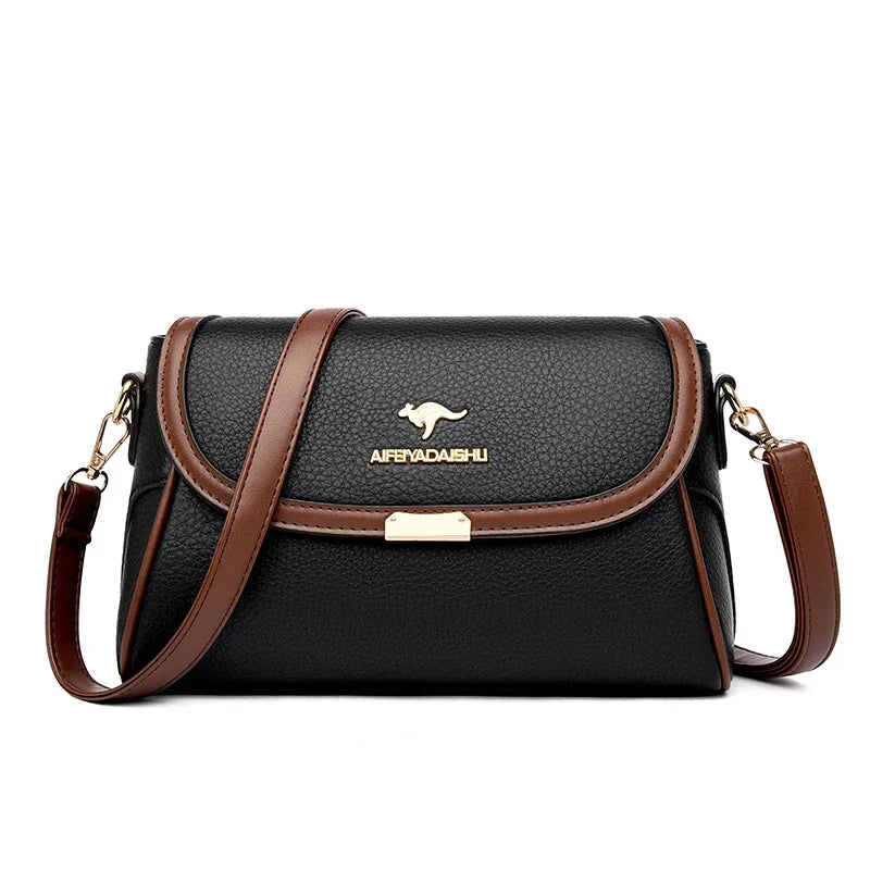 Elegant Small Crossbody Bag - Cream & Brown Messenger