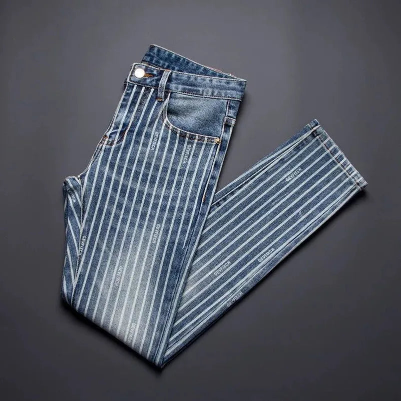 VINTAGE STRIPE - Men's American Vintage Striped Straight Jeans - Blue, W28–36