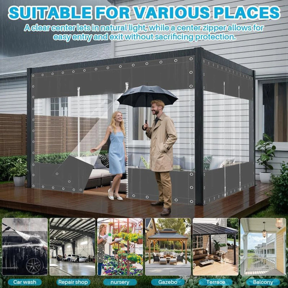 Clear Vinyl Curtains - Zippered Entry - Weatherproof Tarpaulin