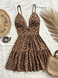 Fashion ladies floral print lace camisole V-neck backless sexy holiday shoulder strap elastic beach dress female