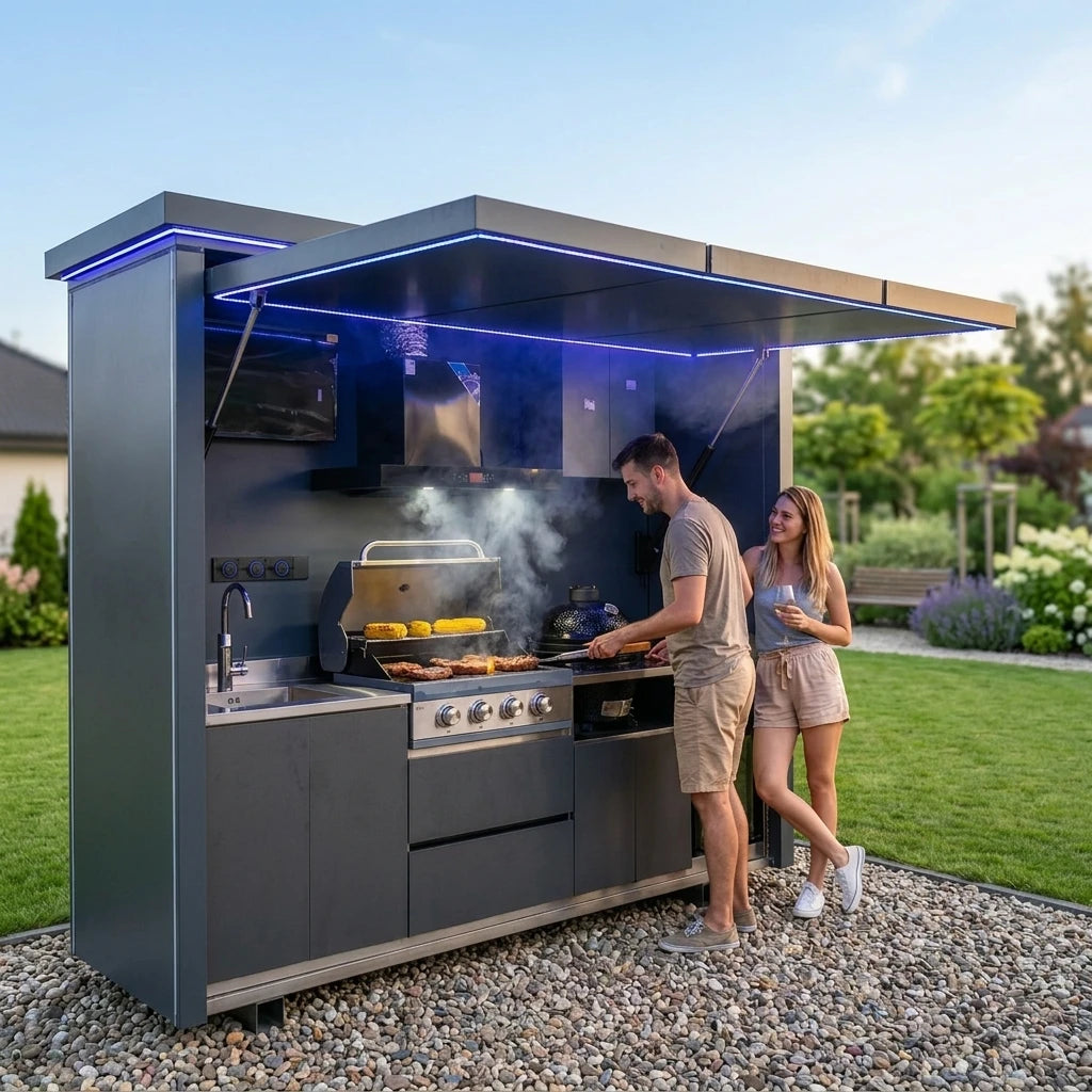 MODULAR OUTDOOR KITCHEN - Kamado Grill, Smoker & Pizza Oven - Stainless Steel