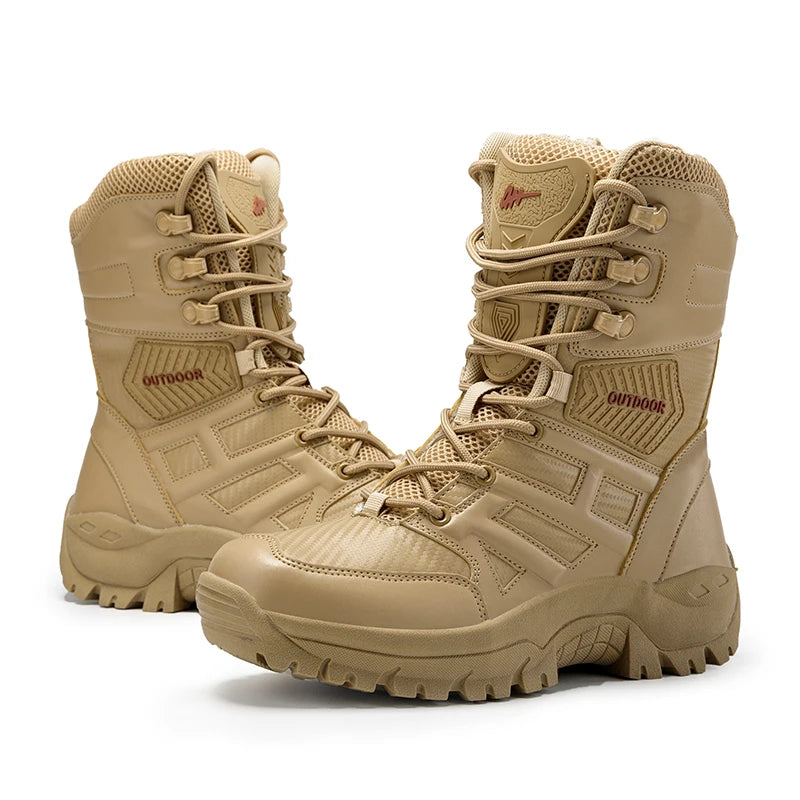 DUNE WALKER - Men's High-Top Leather Ankle Boots - Desert Combat Style