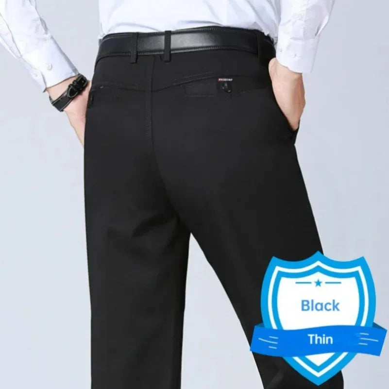 STRAIGHT NINE - Men's Cotton Business Pants - High Waist, All-Season