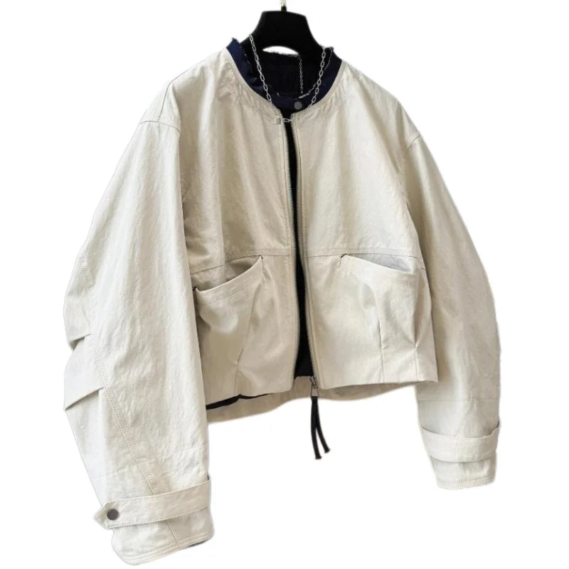 Ladies Short Jacket 2026 Spring Autumn Temperament Round Neck Lady Outerwear Casual Elegant Women's Be All-match Coat